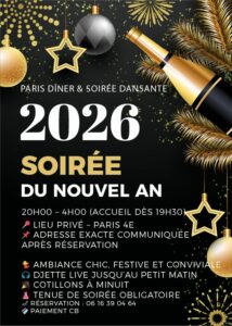 Soirée nouvel an 2026 à Paris avec sortiescelibataires.com