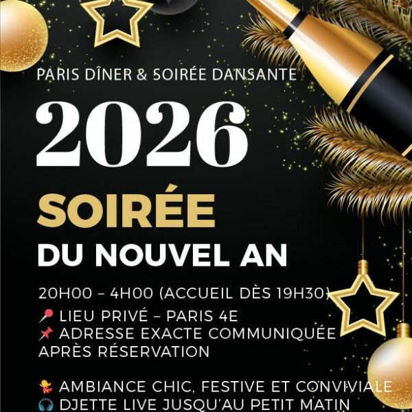 Soirée nouvel an 2026 à Paris avec sortiescelibataires.com